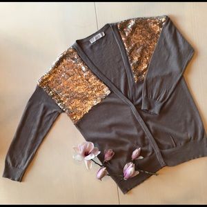 LOFT Brown V -Neck Linen Blend Cardigan Medium